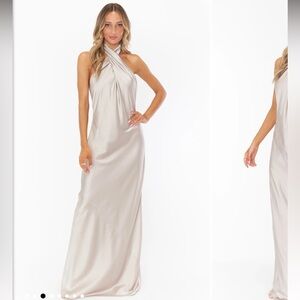 Show Me Your Mumu Jasmine Halter Maxi Dress Show Me The Ring Luxe Satin -Size XS